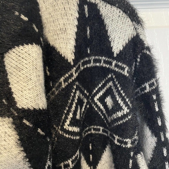 Renuar Women Sweater Size S /P Open Front Cardigan Geometric Black & White Knit - Picture 4 of 10
